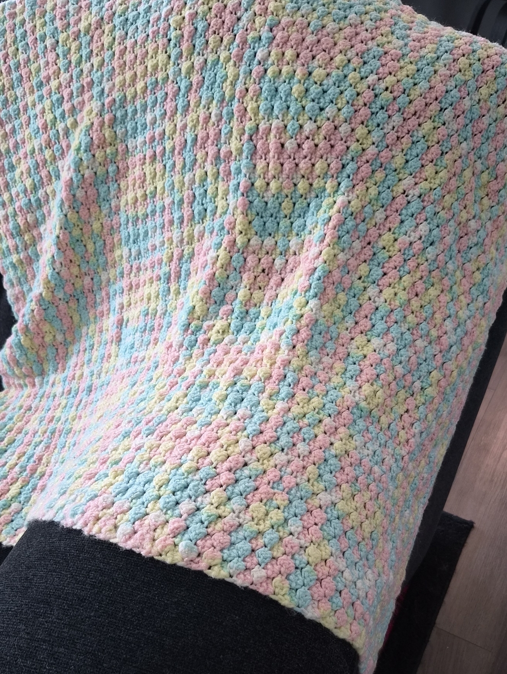 Pastel Crochet Baby Blanket - Soft Pink, Blue & Yellow